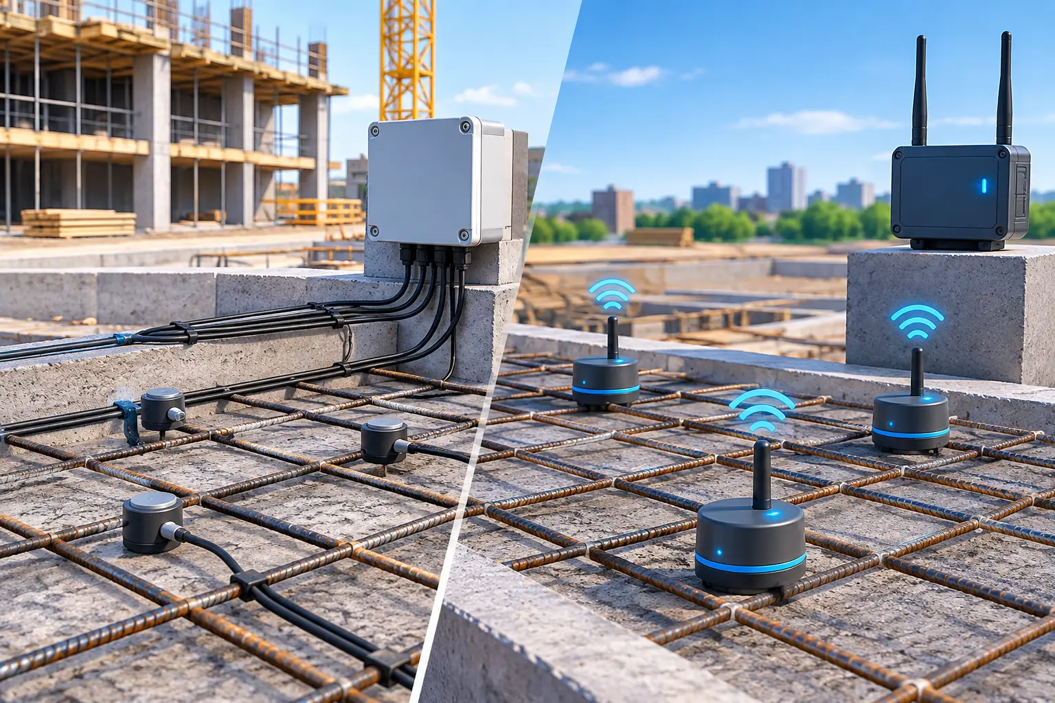 Wired Versus Wireless Concrete Sensors on Site